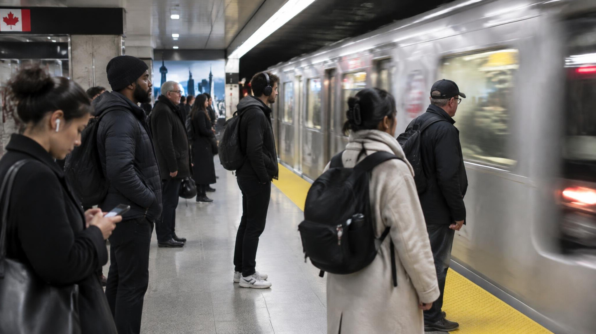 Commuters waiting on a city transit platform